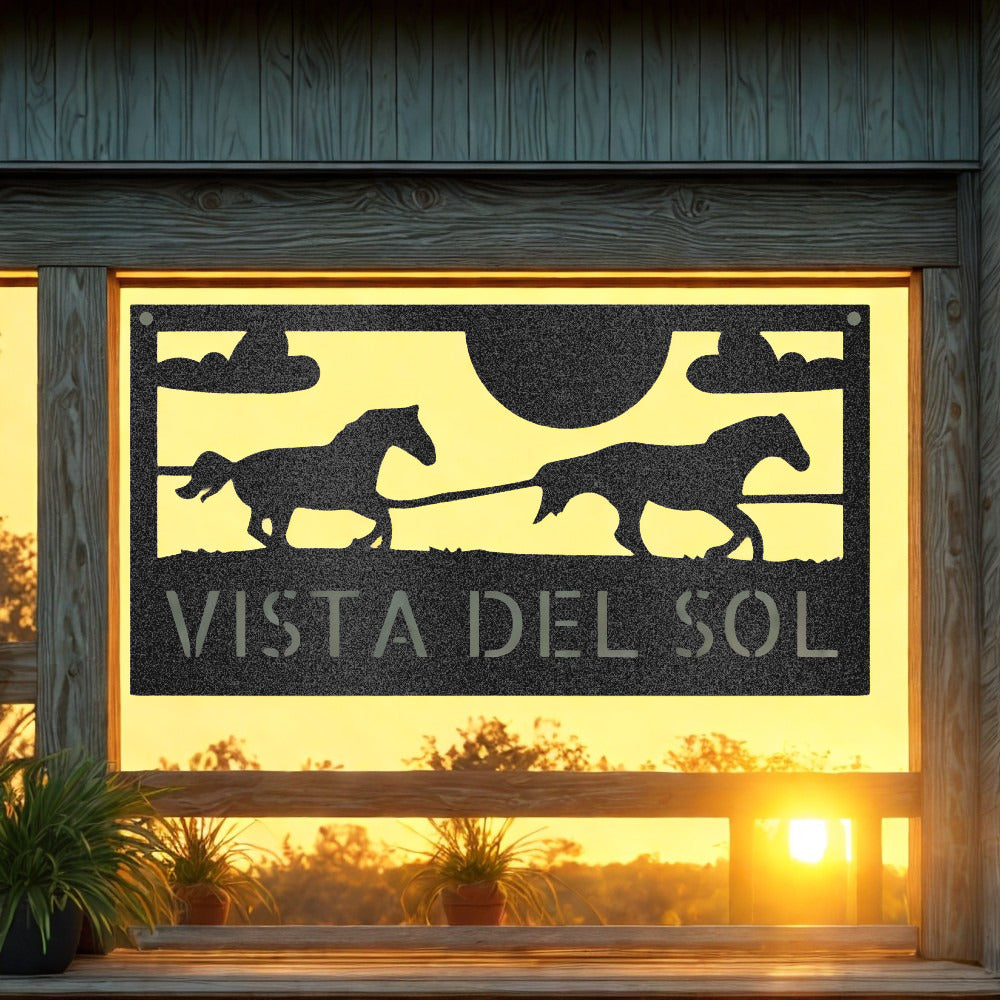 Personalized Running Horses Metal Wall Art Sign with Custom Name - Steel Sign