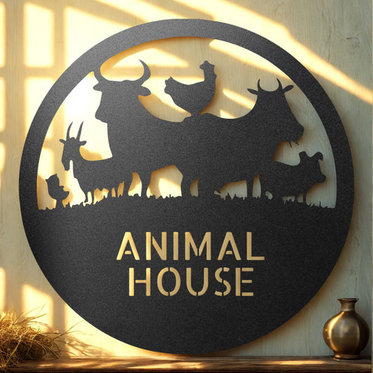 Personalized Farm Animal Metal Sign with Livestock Silhouette Scene  - Steel Sign