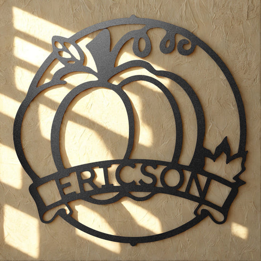 Personalized Pumpkin Metal Sign with Family Name Farmhouse Wall Art - Steel Sign