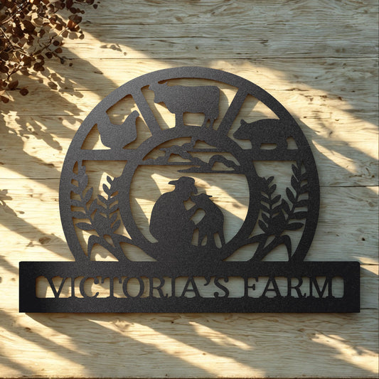 Personalized Farm Family Metal Sign with Livestock Scene and Custom Name - Steel Sign