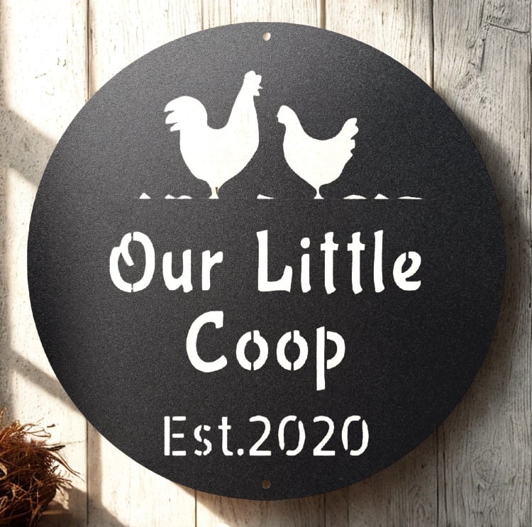 Personalized Chicken Coop with Rooster Hen and Established Date - Steel Sign