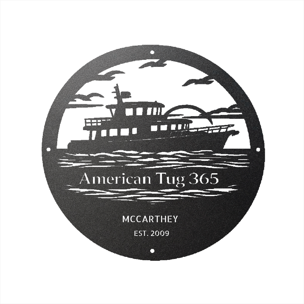 American Tug 365 Coastal Cruiser Custom Powder Coated Metal Sign - Steel Design