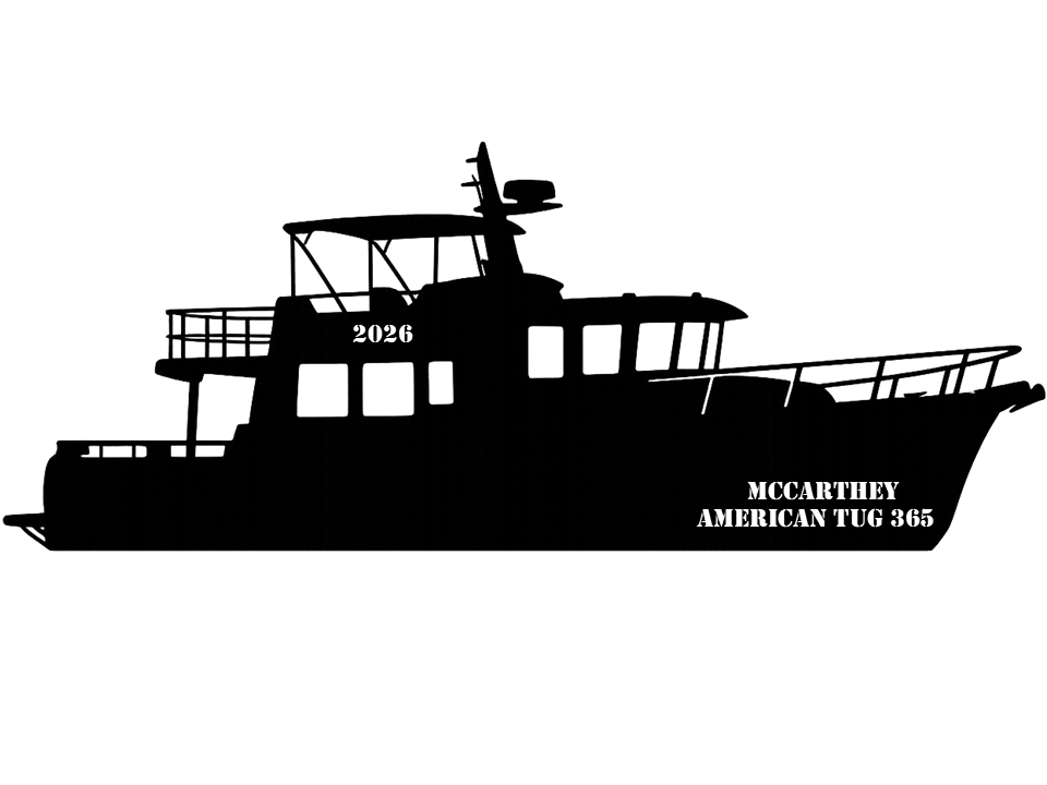 American Tug 365 Trawler Silhouette Metal Wall Art Monogram - Steel Design