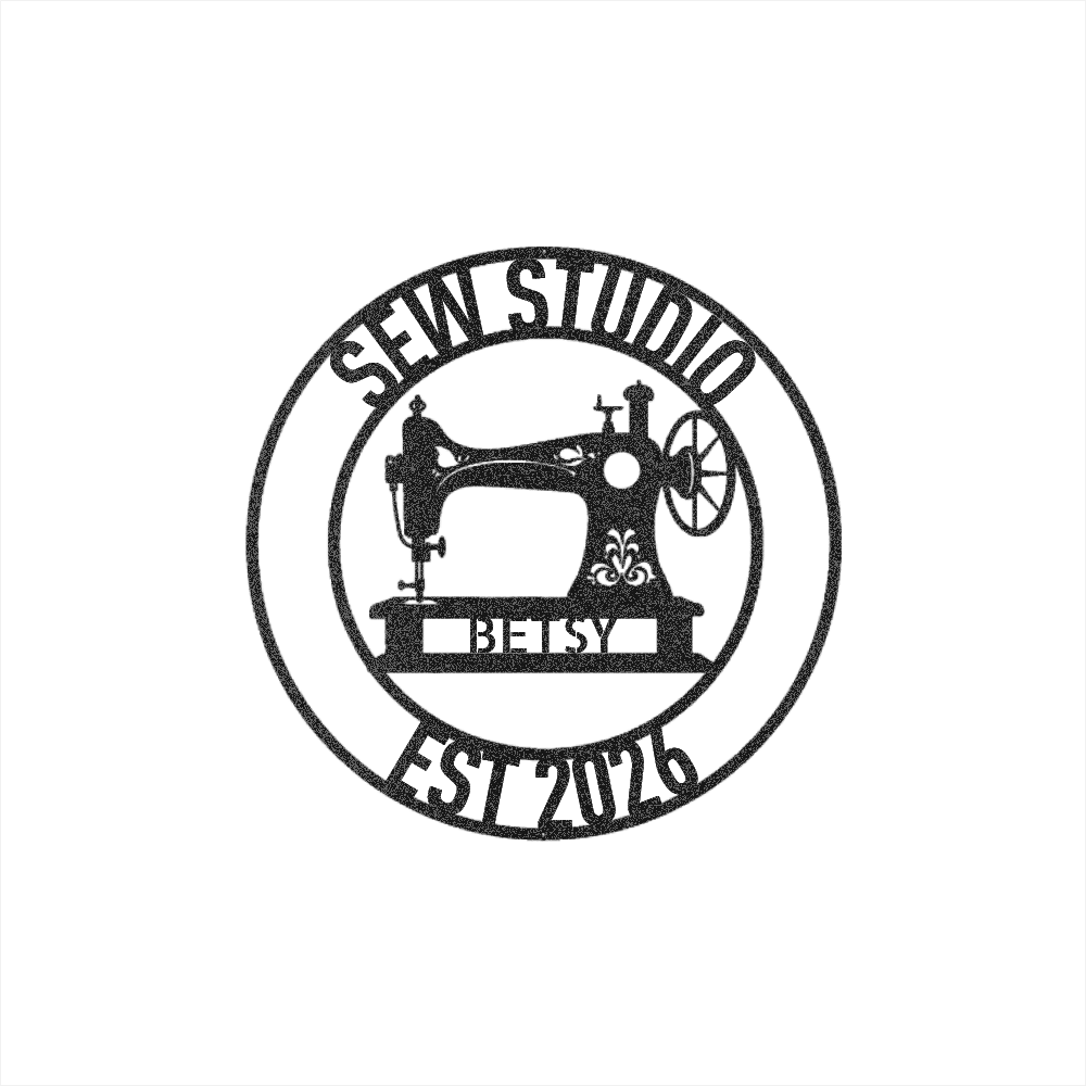 Custom Circular Sewing Machine Memorial Sign with Name and Established Date - Steel Sign