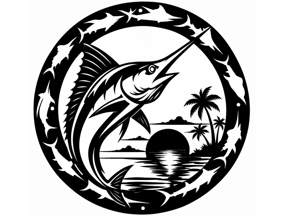 Tropical Marlin Sunset Custom Powder Coat Metal Wall Art - Steel Design