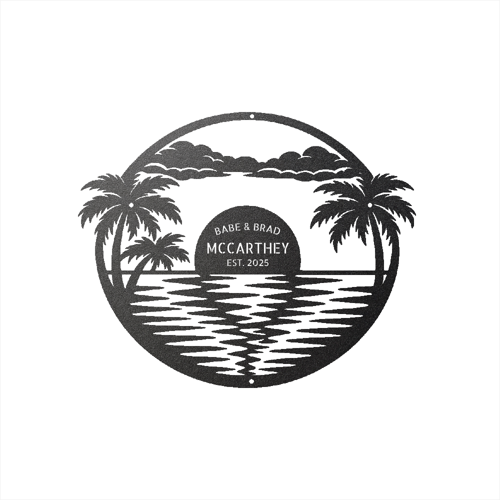 Personalized Tropical Sunset Family Metal Sign - Steel Design