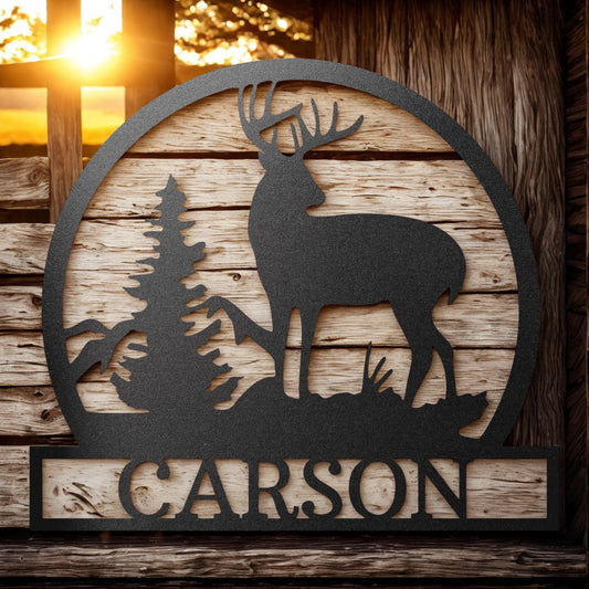 Custom Name Deer Forest Metal Wall Art - Steel Sign