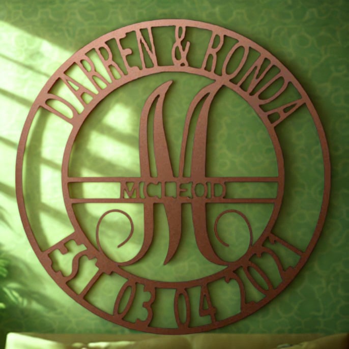 Circular Family Name Metal Sign-Split Letter, Custom Top & Bottom - Steel Sign