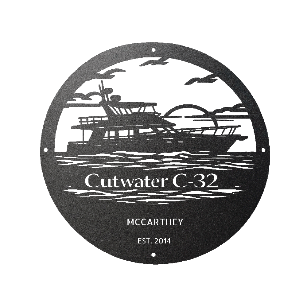 Cutwater C-32 Coastal Cruiser Custom Powder Coated Metal Sign - Steel Design