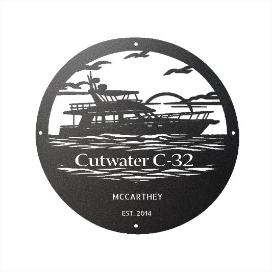 Cutwater C-32 Coastal Cruiser Custom Powder Coated Metal Sign - Steel Design