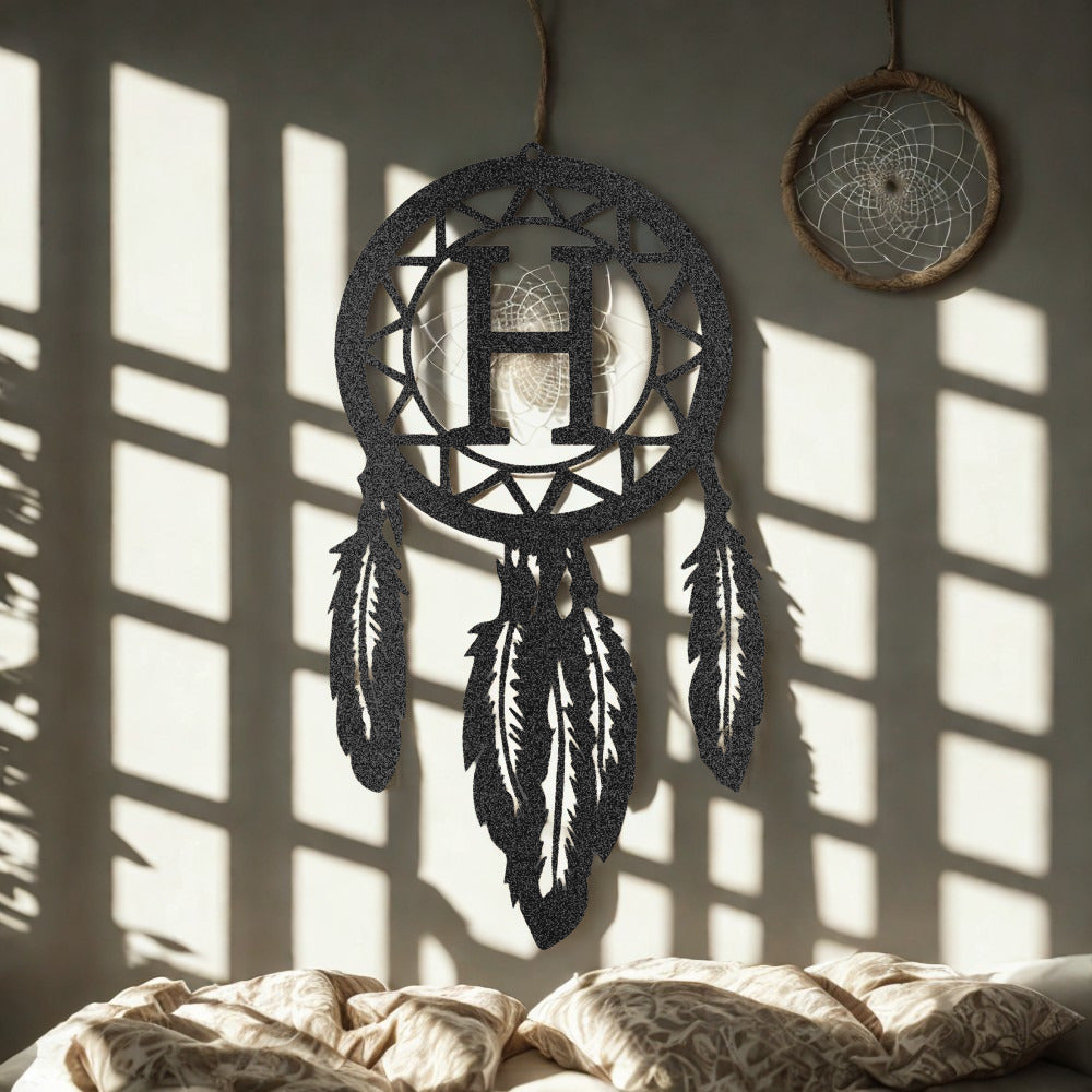Personalized Dreamcatcher Monogram Metal Wall Art with Initial - Steel Sign