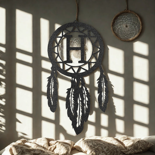 Personalized Dreamcatcher Monogram Metal Wall Art with Initial - Steel Sign