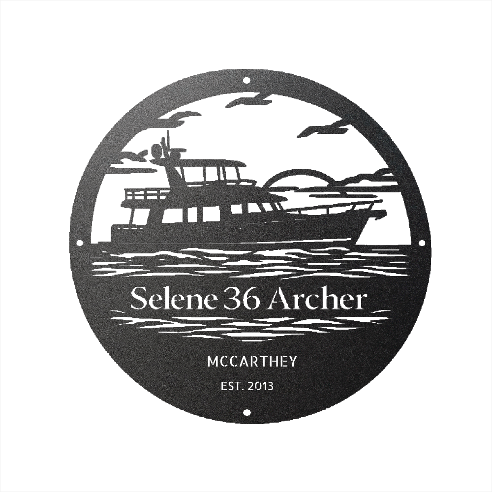 Selene 36 Archer Coastal Trawler Custom Powder Coated Metal Sign - Steel Design
