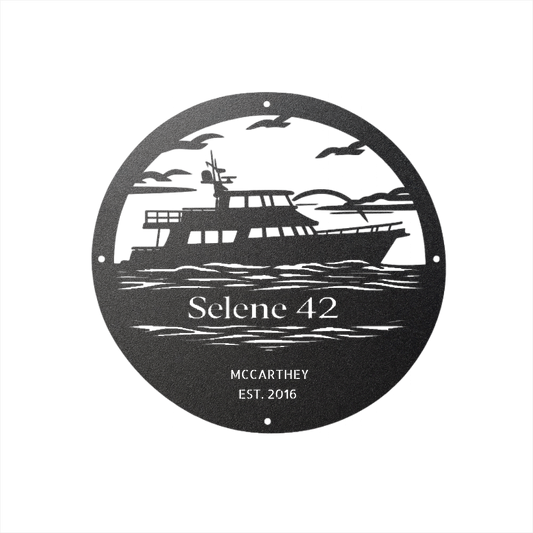 Selene 42 Long Range Trawler Custom Powder Coated Metal Sign - Steel Design