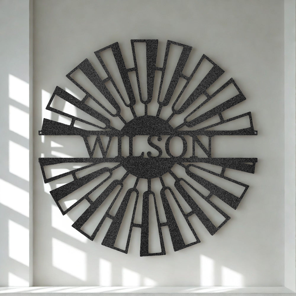 Personalized Windmill Metal Wall Art Sign with Custom Name - Steel Sign
