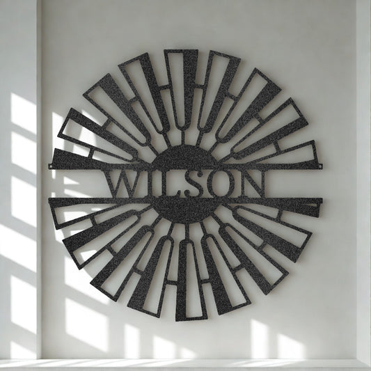 Personalized Windmill Metal Wall Art Sign with Custom Name - Steel Sign